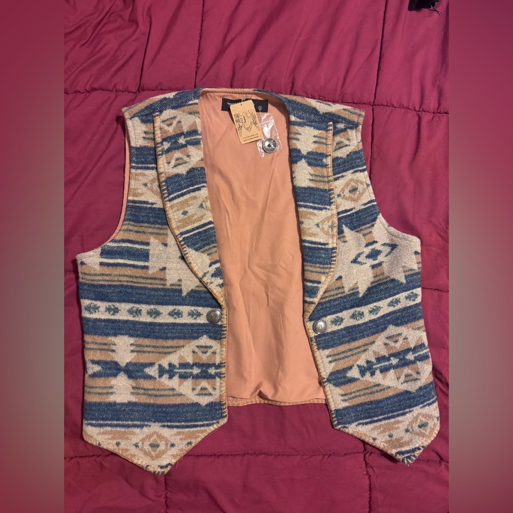 Lucky & Blessed Blue and Tan Patterned Vest